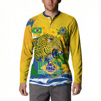 Brazil Independence Day Button Sweatshirt Roaring Jaguar Christ Redeemer Tropical Floral