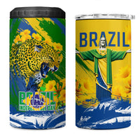 Brazil Independence Day 4 in 1 Can Cooler Tumbler Roaring Jaguar Christ Redeemer Tropical Floral