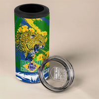 Brazil Independence Day 4 in 1 Can Cooler Tumbler Roaring Jaguar Christ Redeemer Tropical Floral