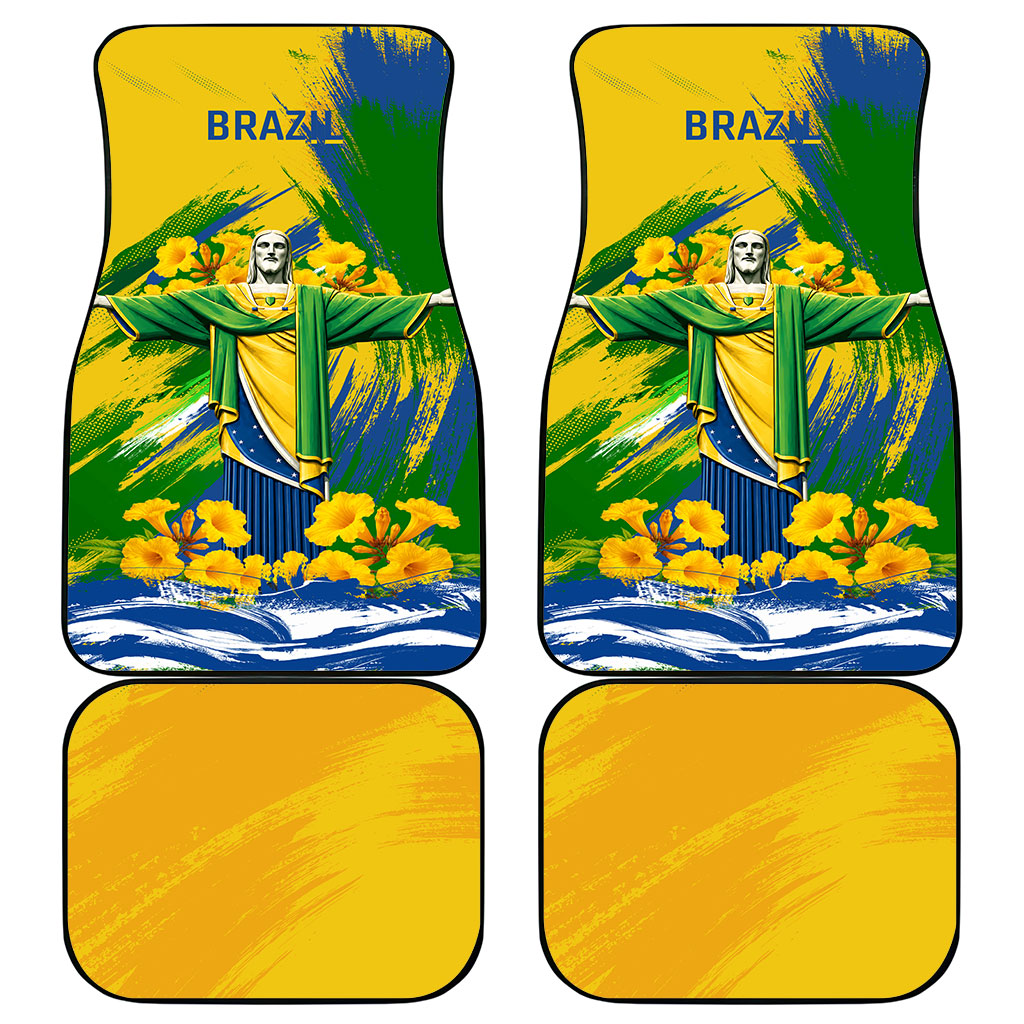 Brazil Independence Day Car Mats Roaring Jaguar Christ Redeemer Tropical Floral