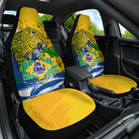 Brazil Independence Day Car Seat Cover Roaring Jaguar Christ Redeemer Tropical Floral