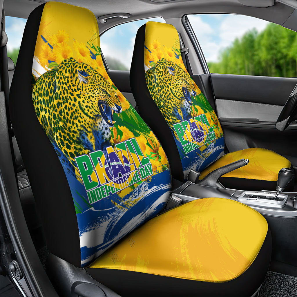 Brazil Independence Day Car Seat Cover Roaring Jaguar Christ Redeemer Tropical Floral