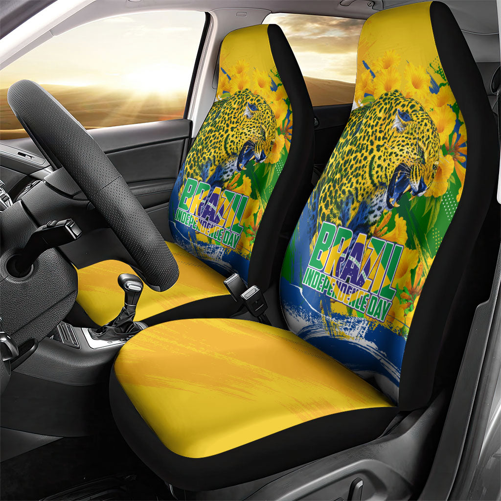 Brazil Independence Day Car Seat Cover Roaring Jaguar Christ Redeemer Tropical Floral