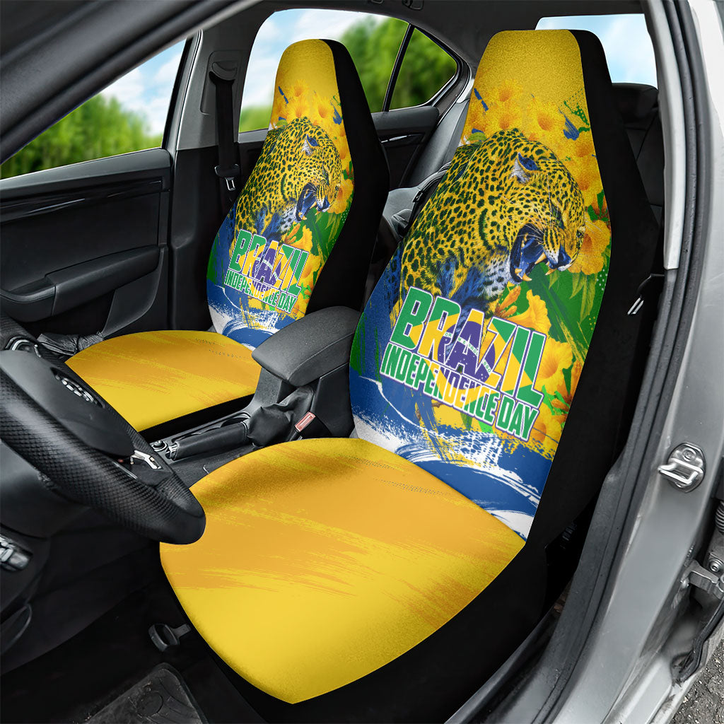 Brazil Independence Day Car Seat Cover Roaring Jaguar Christ Redeemer Tropical Floral
