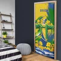 Brazil Independence Day Door Cover Roaring Jaguar Christ Redeemer Tropical Floral