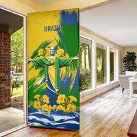 Brazil Independence Day Door Cover Roaring Jaguar Christ Redeemer Tropical Floral