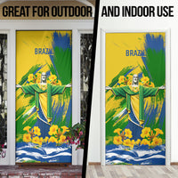 Brazil Independence Day Door Cover Roaring Jaguar Christ Redeemer Tropical Floral