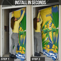 Brazil Independence Day Door Cover Roaring Jaguar Christ Redeemer Tropical Floral