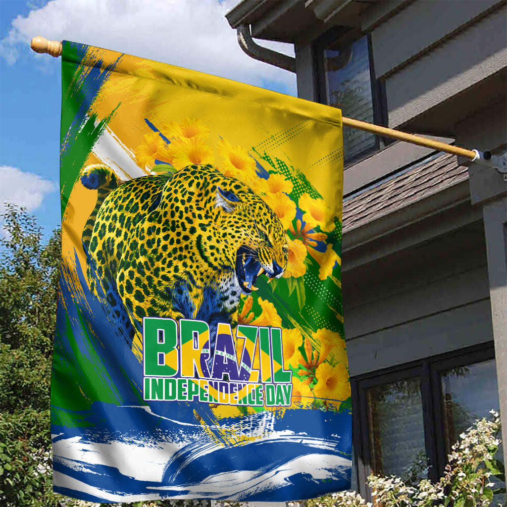 Brazil Independence Day Garden Flag Roaring Jaguar Christ Redeemer Tropical Floral