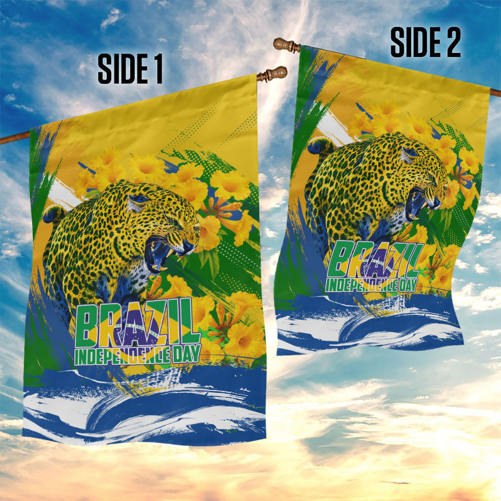 Brazil Independence Day Garden Flag Roaring Jaguar Christ Redeemer Tropical Floral