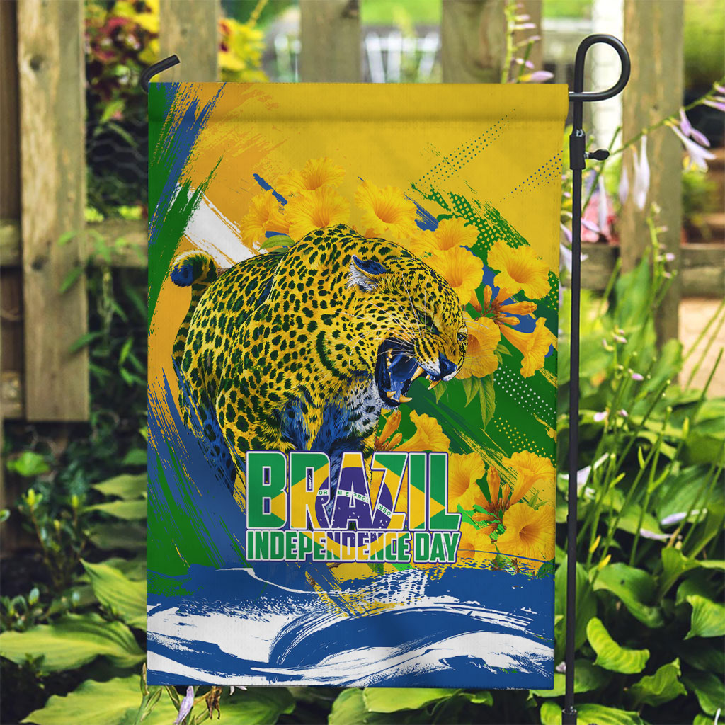 Brazil Independence Day Garden Flag Roaring Jaguar Christ Redeemer Tropical Floral