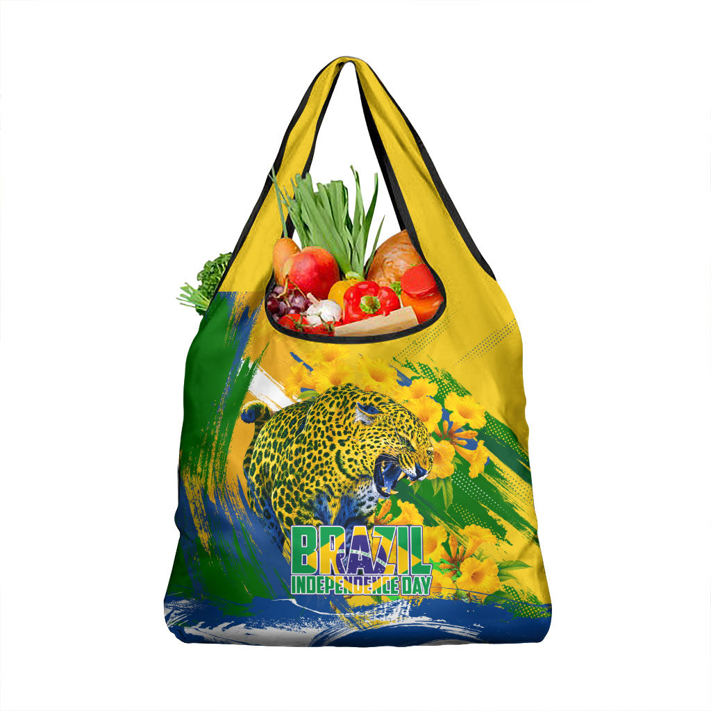 Brazil Independence Day Grocery Bag Roaring Jaguar Christ Redeemer Tropical Floral