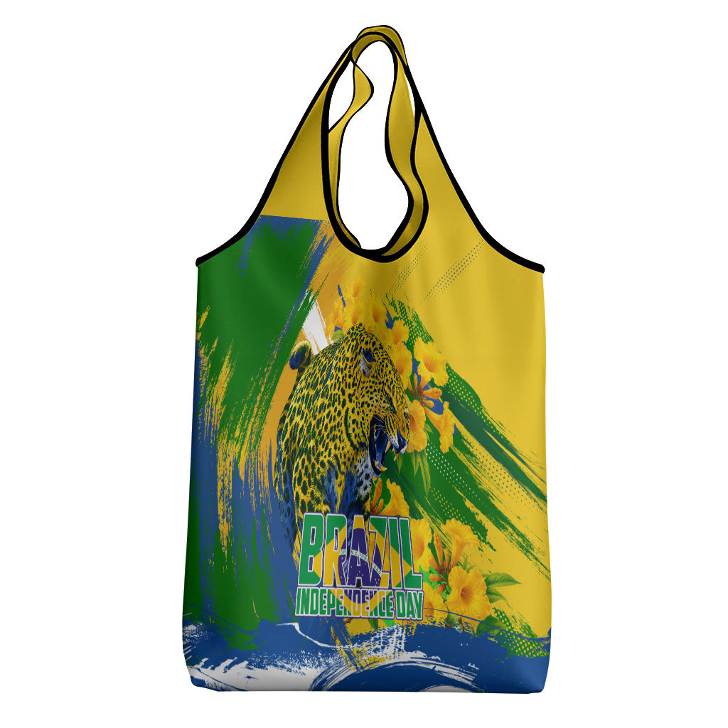 Brazil Independence Day Grocery Bag Roaring Jaguar Christ Redeemer Tropical Floral