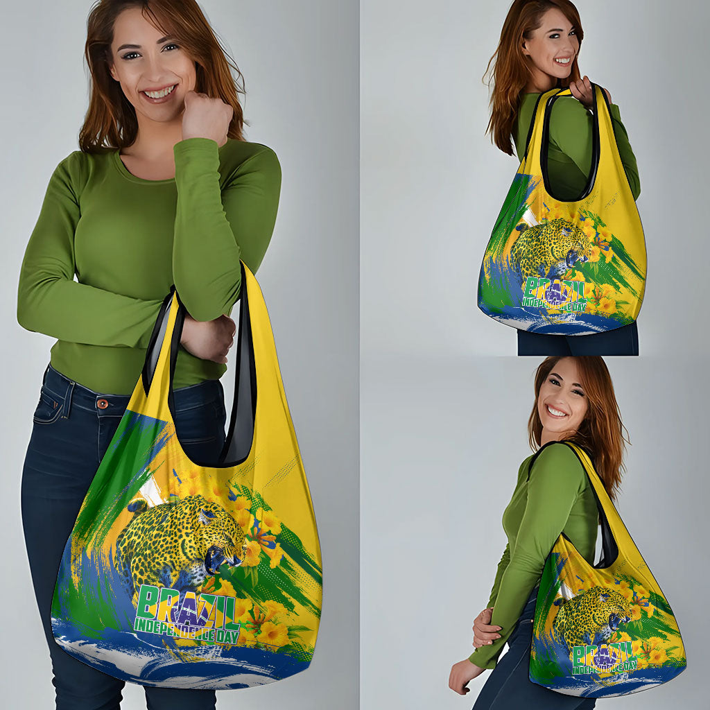 Brazil Independence Day Grocery Bag Roaring Jaguar Christ Redeemer Tropical Floral