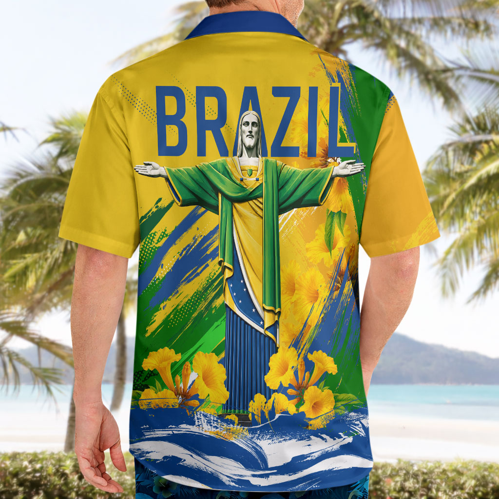 Brazil Independence Day Hawaiian Shirt Roaring Jaguar Christ Redeemer Tropical Floral