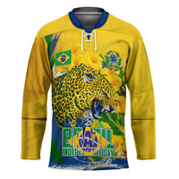 Brazil Independence Day Hockey Jersey Roaring Jaguar Christ Redeemer Tropical Floral