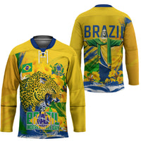 Brazil Independence Day Hockey Jersey Roaring Jaguar Christ Redeemer Tropical Floral