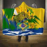 Brazil Independence Day Hooded Blanket Roaring Jaguar Christ Redeemer Tropical Floral