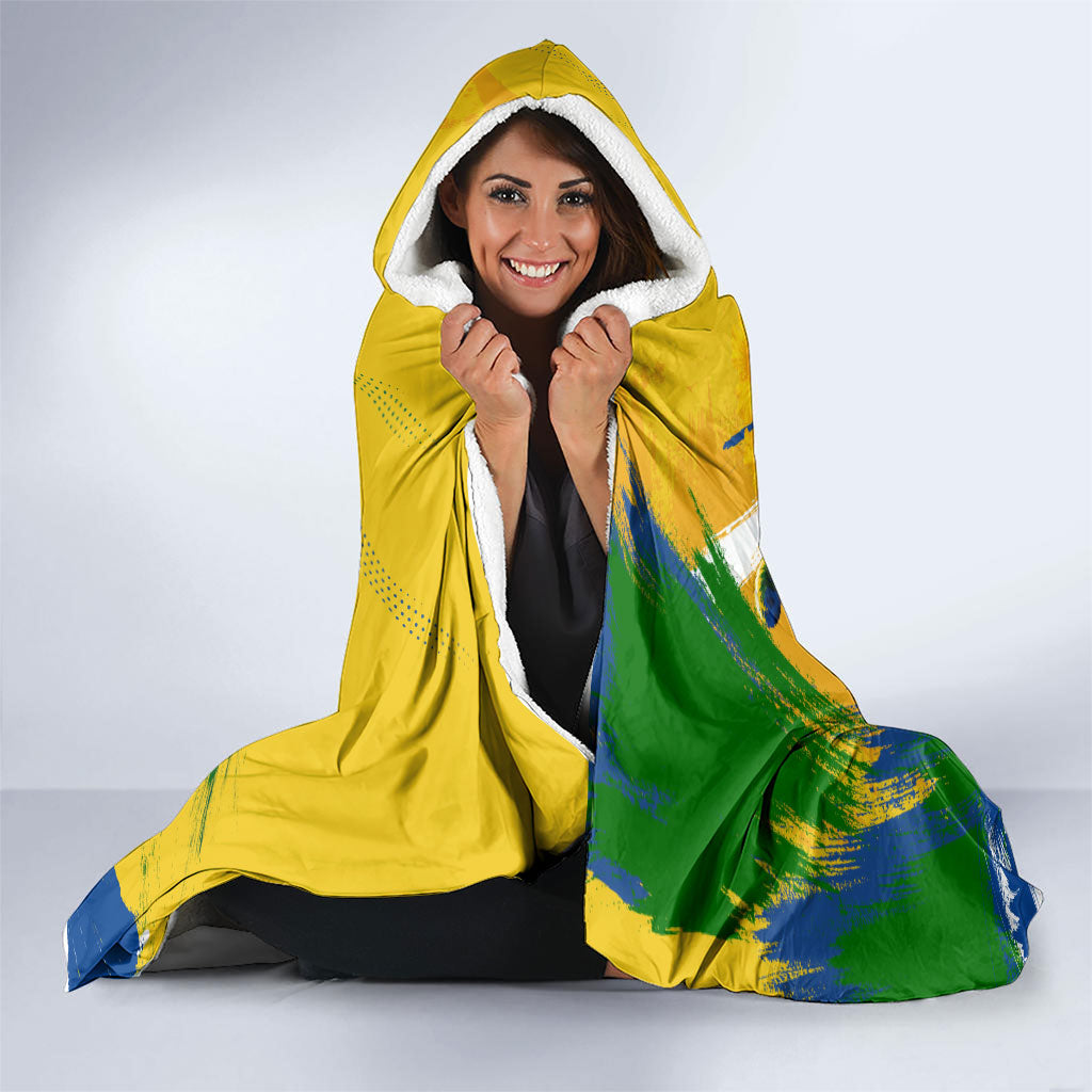 Brazil Independence Day Hooded Blanket Roaring Jaguar Christ Redeemer Tropical Floral
