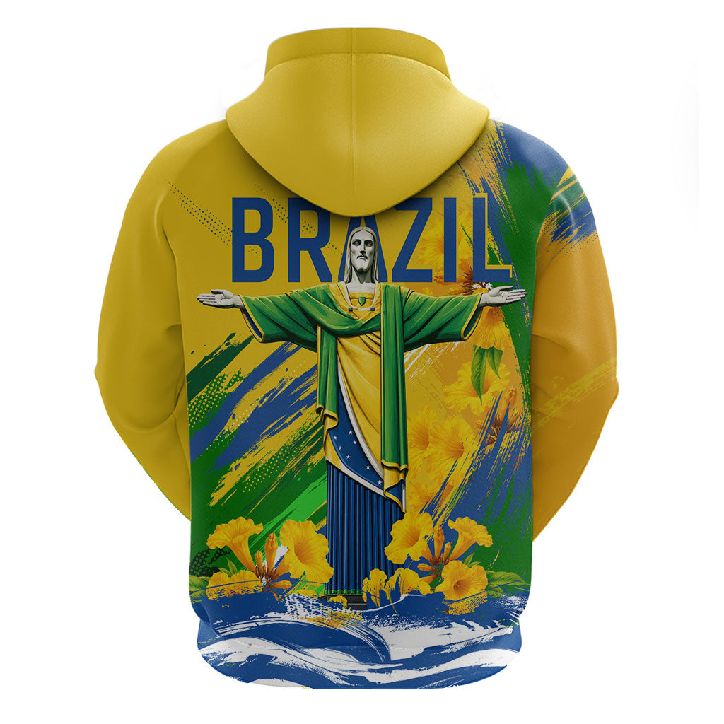 Brazil Independence Day Hoodie Roaring Jaguar Christ Redeemer Tropical Floral