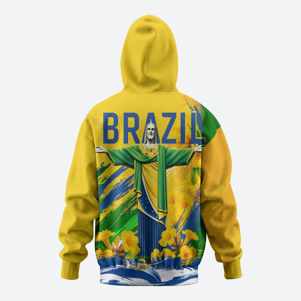 Brazil Independence Day Hoodie Roaring Jaguar Christ Redeemer Tropical Floral