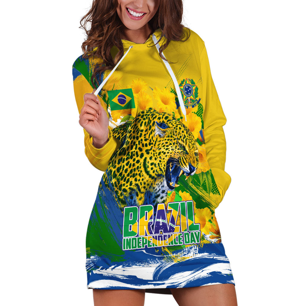 Brazil Independence Day Hoodie Dress Roaring Jaguar Christ Redeemer Tropical Floral