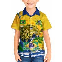 Brazil Independence Day Kid Hawaiian Shirt Roaring Jaguar Christ Redeemer Tropical Floral
