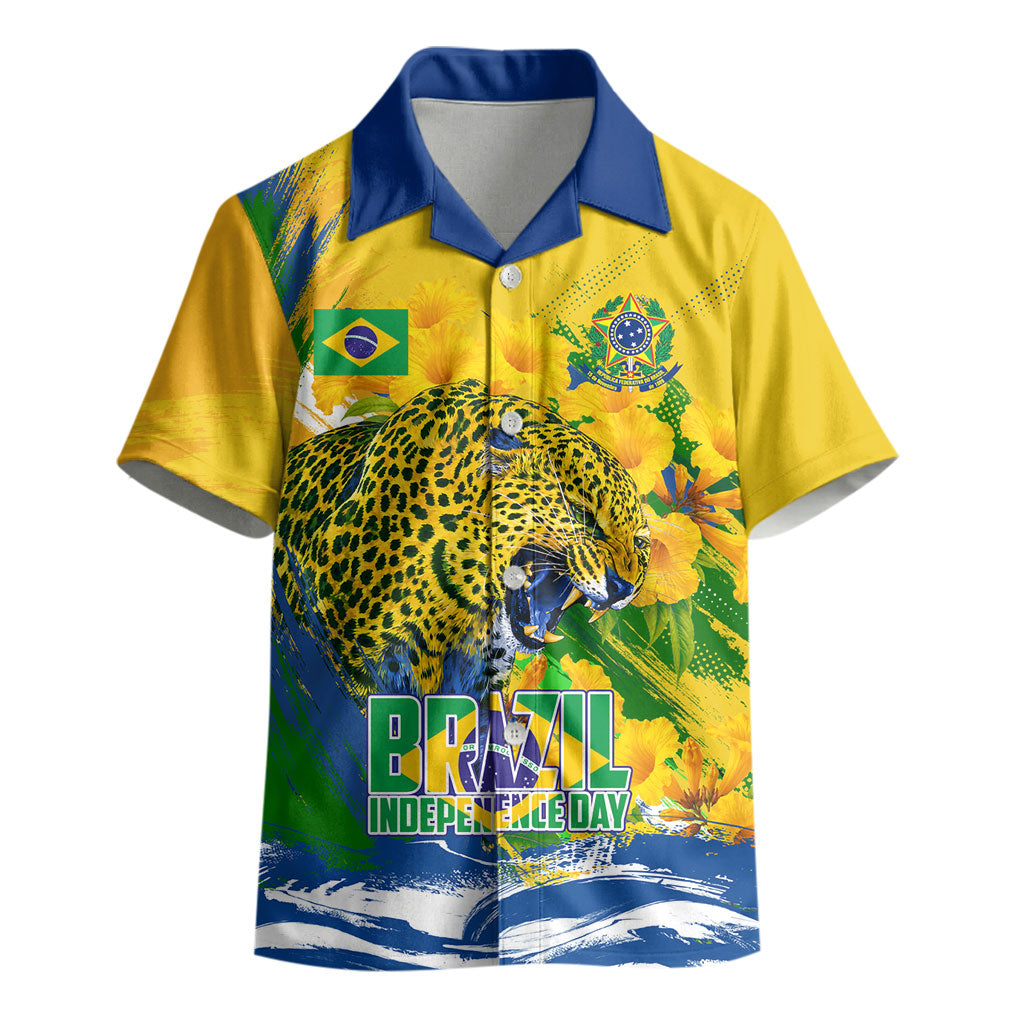 Brazil Independence Day Kid Hawaiian Shirt Roaring Jaguar Christ Redeemer Tropical Floral