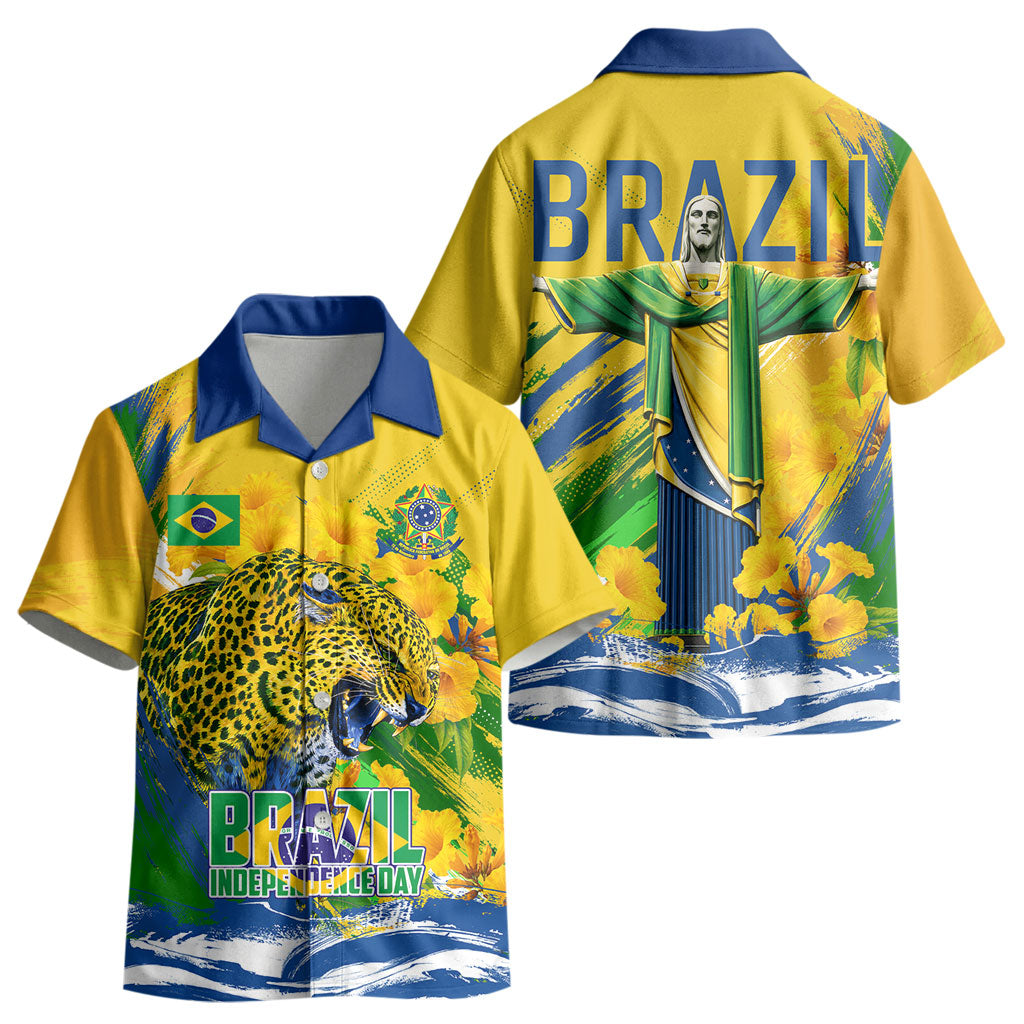 Brazil Independence Day Kid Hawaiian Shirt Roaring Jaguar Christ Redeemer Tropical Floral