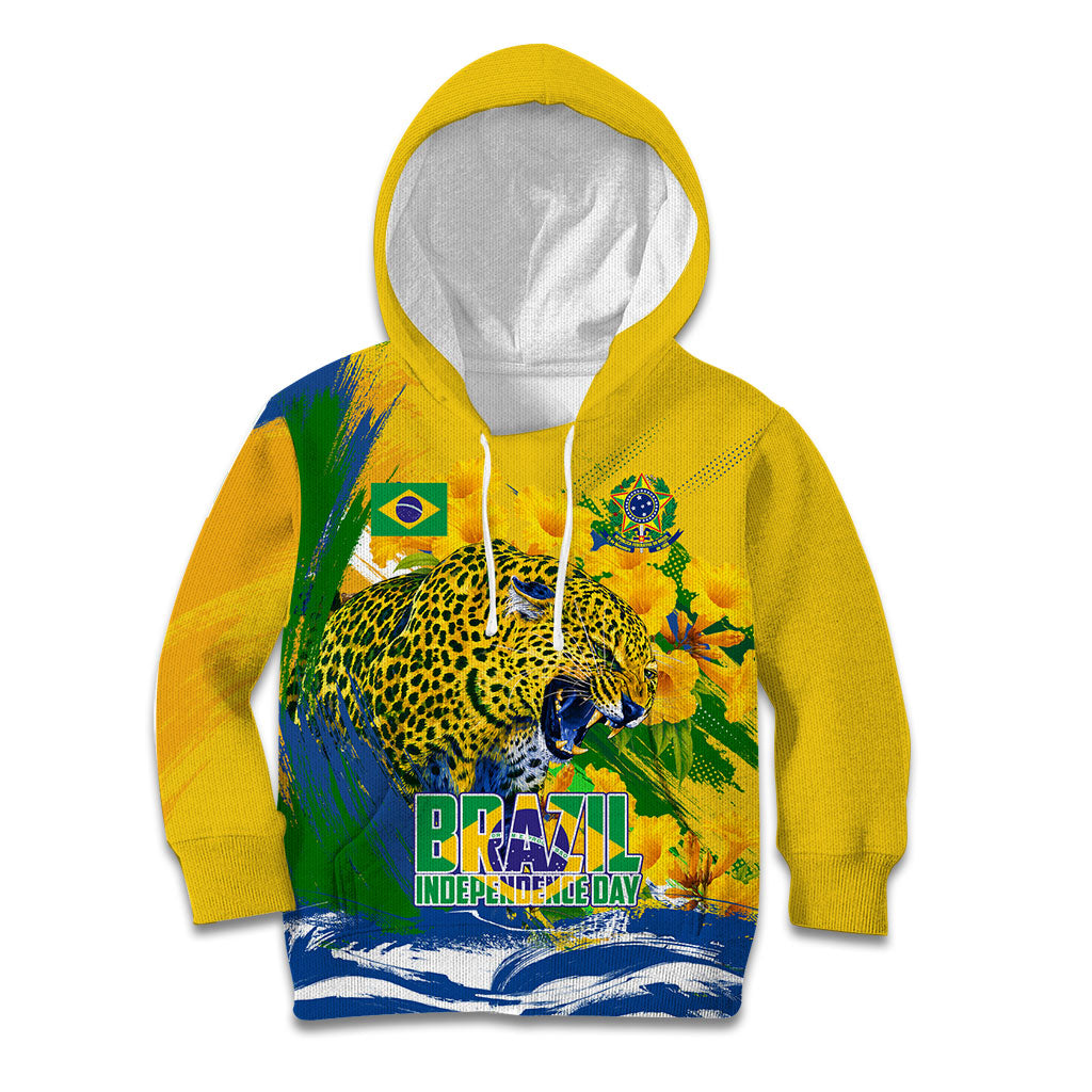 Brazil Independence Day Kid Hoodie Roaring Jaguar Christ Redeemer Tropical Floral