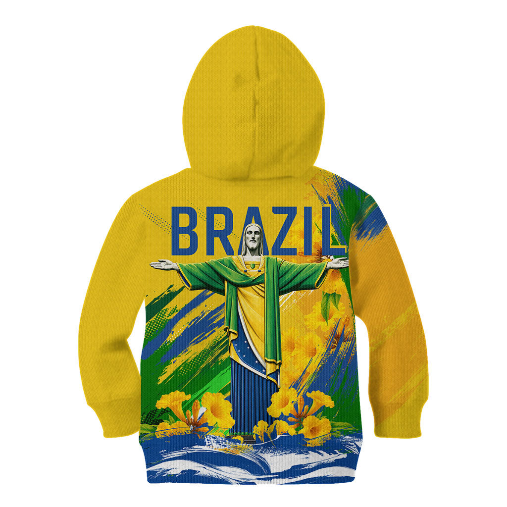 Brazil Independence Day Kid Hoodie Roaring Jaguar Christ Redeemer Tropical Floral