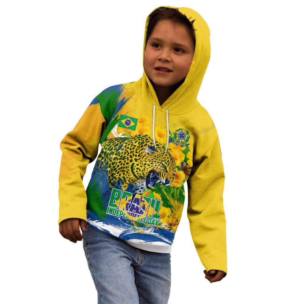 Brazil Independence Day Kid Hoodie Roaring Jaguar Christ Redeemer Tropical Floral