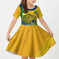 Brazil Independence Day Kid Short Sleeve Dress Roaring Jaguar Christ Redeemer Tropical Floral