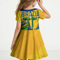 Brazil Independence Day Kid Short Sleeve Dress Roaring Jaguar Christ Redeemer Tropical Floral