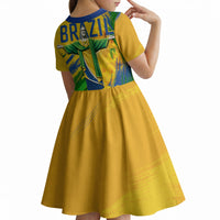 Brazil Independence Day Kid Short Sleeve Dress Roaring Jaguar Christ Redeemer Tropical Floral