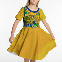 Brazil Independence Day Kid Short Sleeve Dress Roaring Jaguar Christ Redeemer Tropical Floral