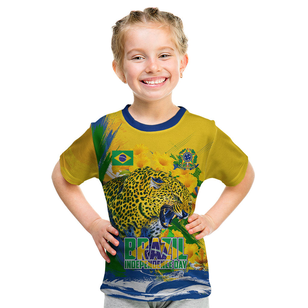 Brazil Independence Day Kid T Shirt Roaring Jaguar Christ Redeemer Tropical Floral