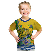 Brazil Independence Day Kid T Shirt Roaring Jaguar Christ Redeemer Tropical Floral