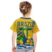 Brazil Independence Day Kid T Shirt Roaring Jaguar Christ Redeemer Tropical Floral