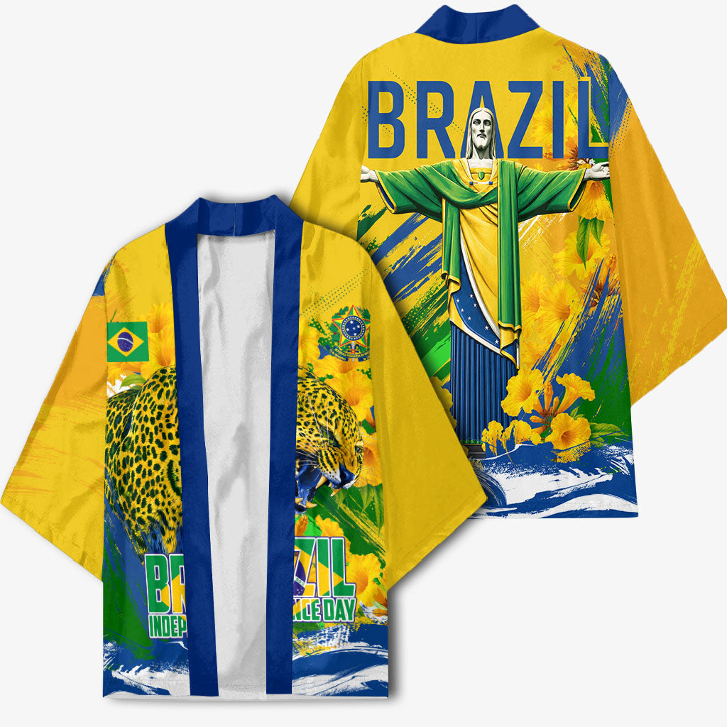 Brazil Independence Day Kimono Roaring Jaguar Christ Redeemer Tropical Floral