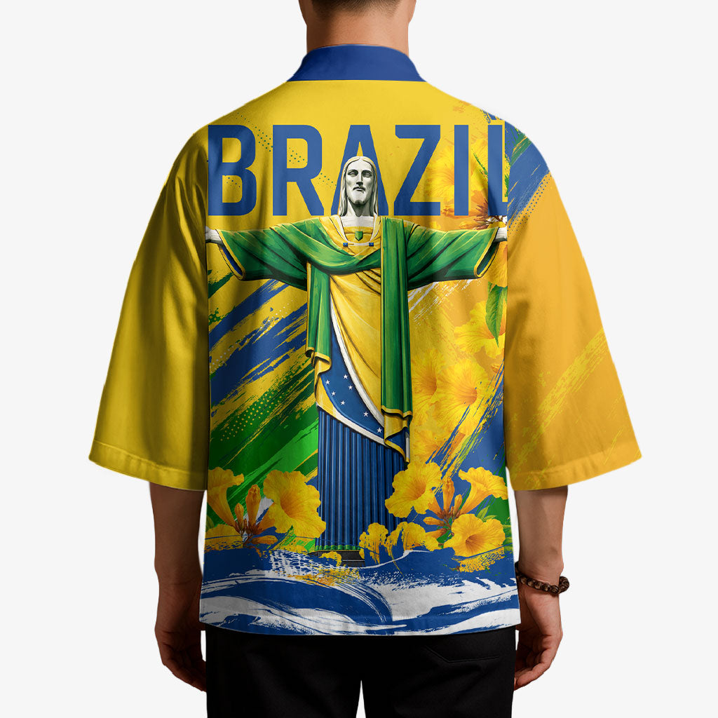 Brazil Independence Day Kimono Roaring Jaguar Christ Redeemer Tropical Floral