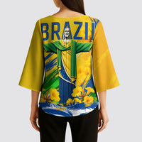Brazil Independence Day Kimono Sleeve Blouse Roaring Jaguar Christ Redeemer Tropical Floral