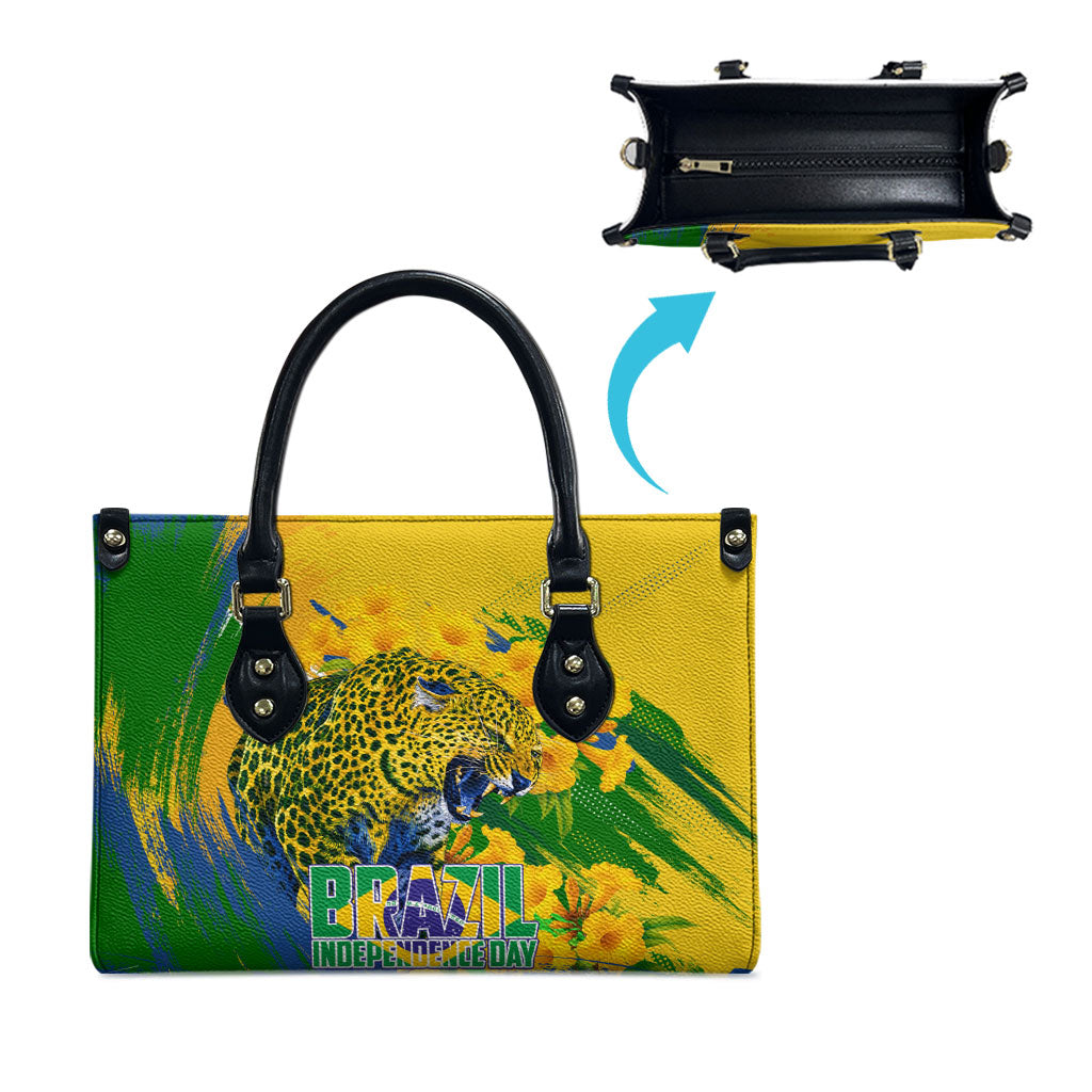 Brazil Independence Day Leather Bag Roaring Jaguar Christ Redeemer Tropical Floral