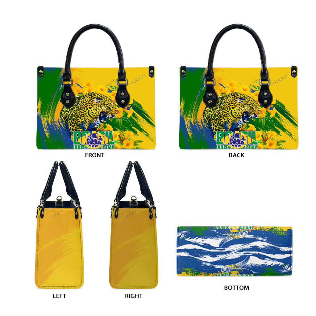 Brazil Independence Day Leather Bag Roaring Jaguar Christ Redeemer Tropical Floral