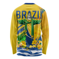 Brazil Independence Day Long Sleeve Shirt Roaring Jaguar Christ Redeemer Tropical Floral