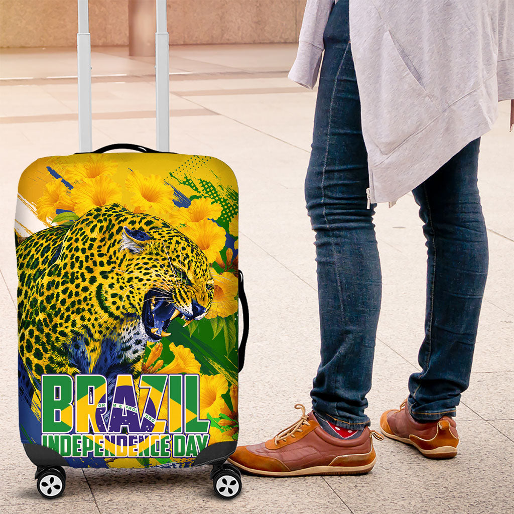 Brazil Independence Day Luggage Cover Roaring Jaguar Christ Redeemer Tropical Floral