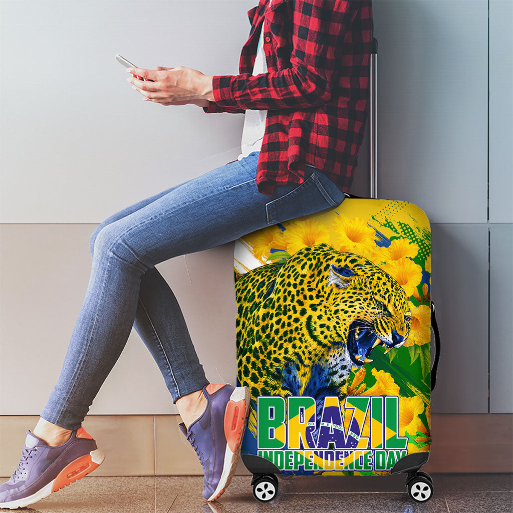 Brazil Independence Day Luggage Cover Roaring Jaguar Christ Redeemer Tropical Floral