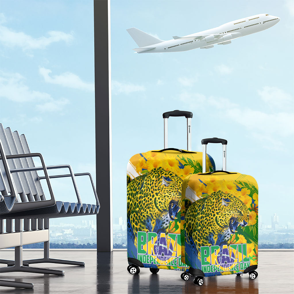 Brazil Independence Day Luggage Cover Roaring Jaguar Christ Redeemer Tropical Floral