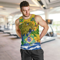 Brazil Independence Day Men Tank Top Roaring Jaguar Christ Redeemer Tropical Floral