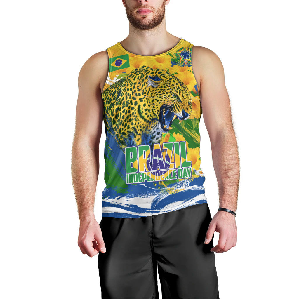 Brazil Independence Day Men Tank Top Roaring Jaguar Christ Redeemer Tropical Floral